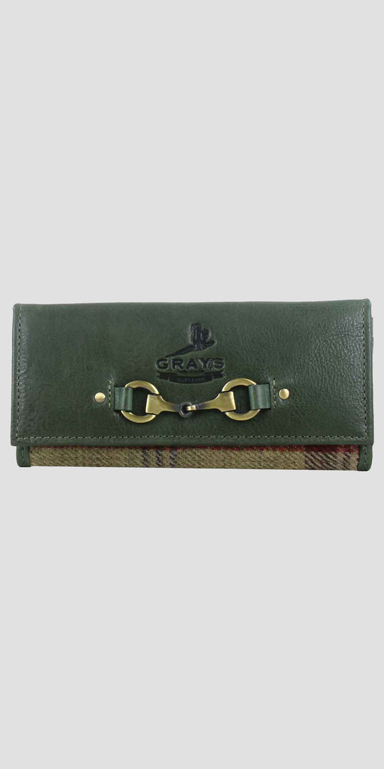 Lily Snaffle Purse in Leather and Tweed Green