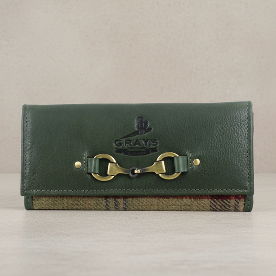 Lily Snaffle Purse in Leather and Tweed Green