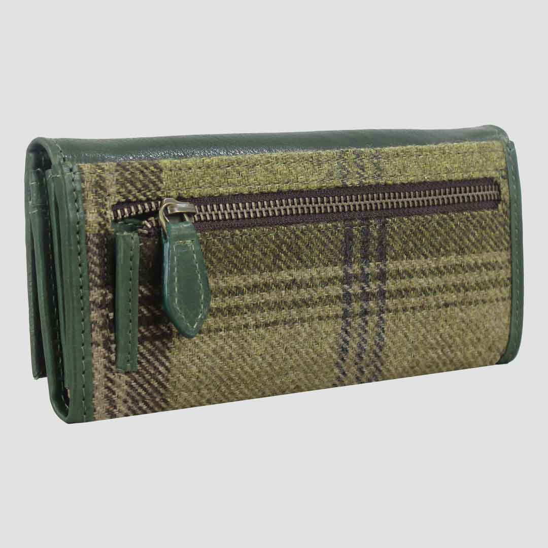 Lily Snaffle Purse in Leather and Tweed Green