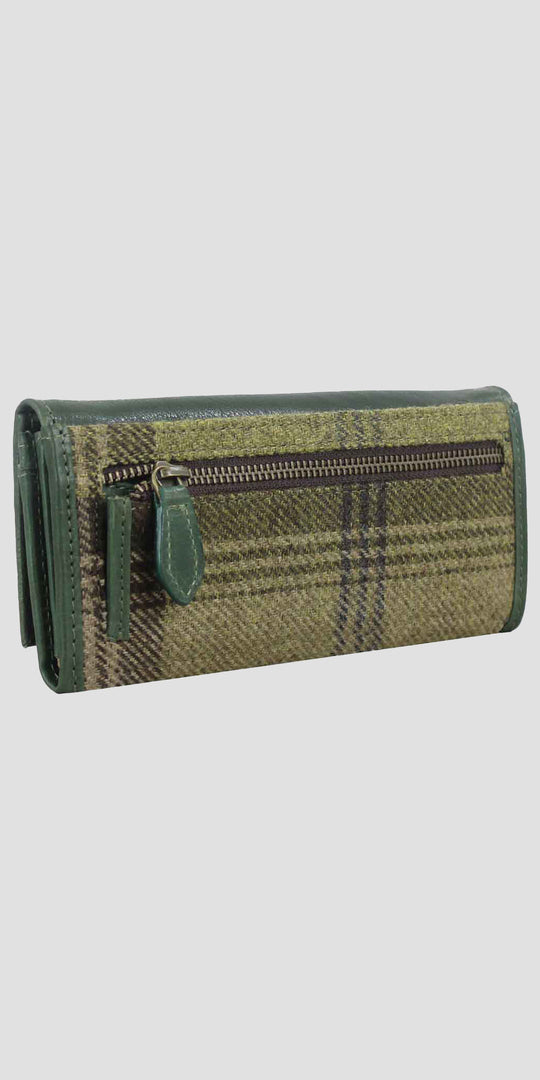 Lily Snaffle Purse in Leather and Tweed Green