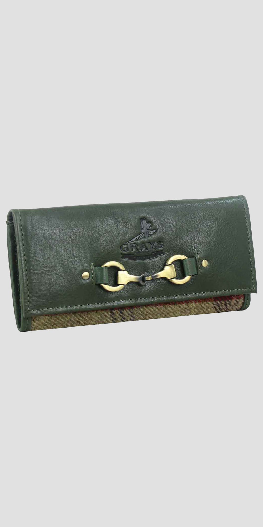 Lily Snaffle Purse in Leather and Tweed Green