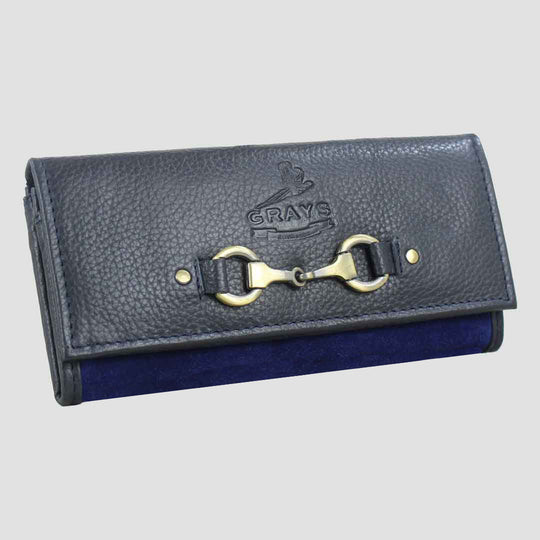 Lily Snaffle Purse in Leather and Suede Navy