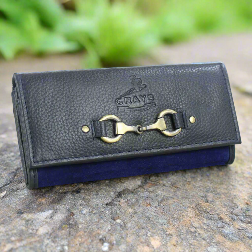 Lily Snaffle Purse in Leather and Suede Navy