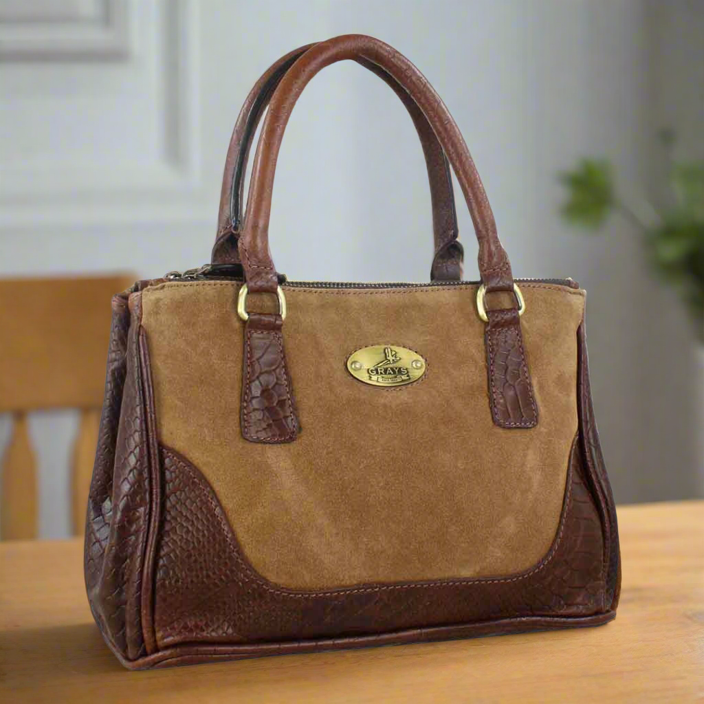 Jodie Handbag in Croc Leather with Suede