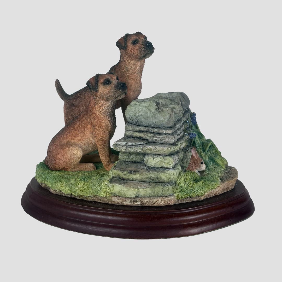 Pair of Border Terriers looking over wall Border Fine Arts Dogs Model