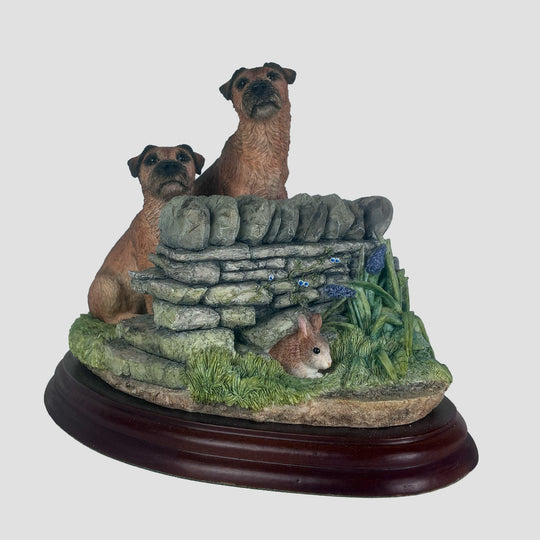 Pair of Border Terriers looking over wall Border Fine Arts Dogs Model