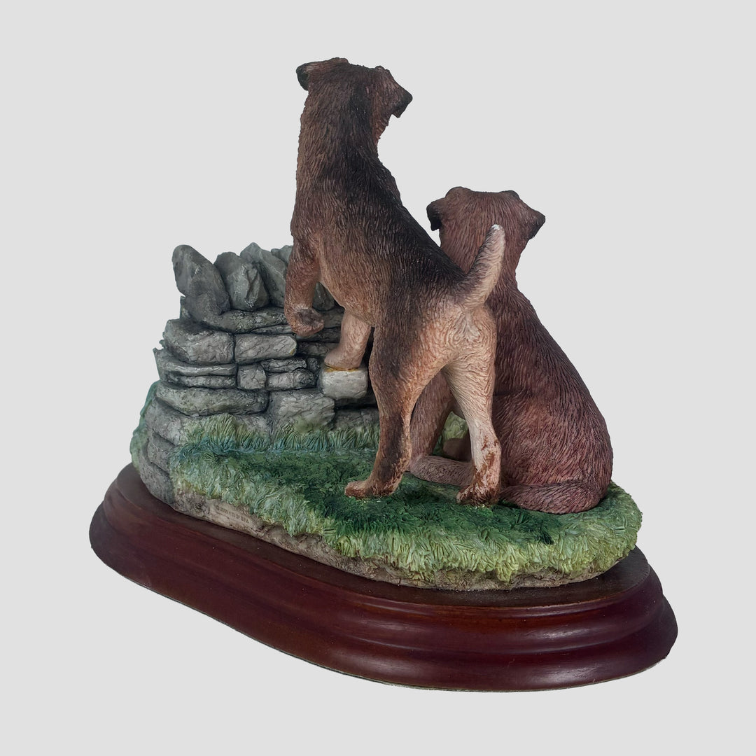 Pair of Border Terriers looking over wall Border Fine Arts Dogs Model