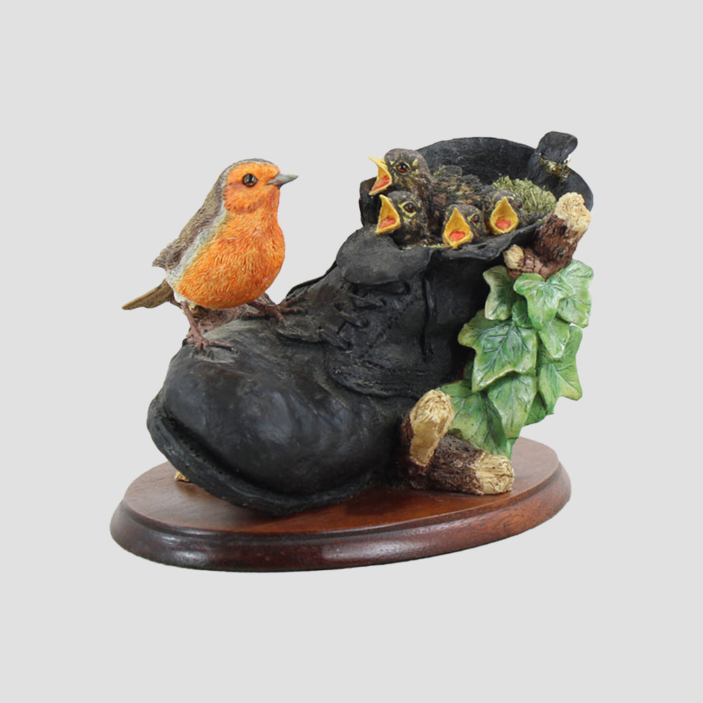 Robin With Chicks In Boot Border Fine Arts