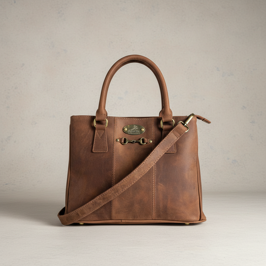 Winnie Midi Handbag in Hunter Leather With Snaffle Bit