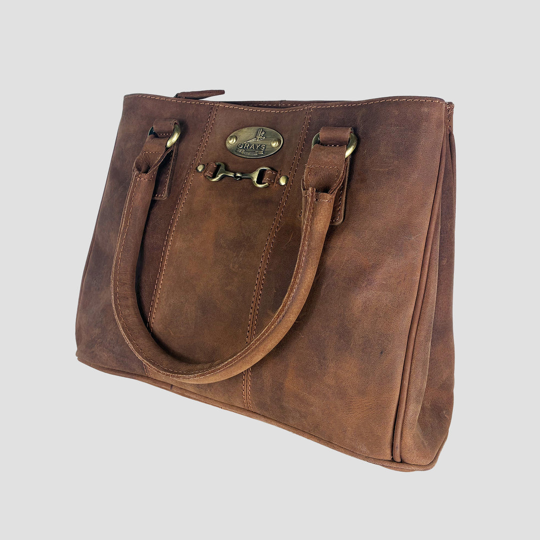 Winnie Midi Handbag in Hunter Leather With Snaffle Bit