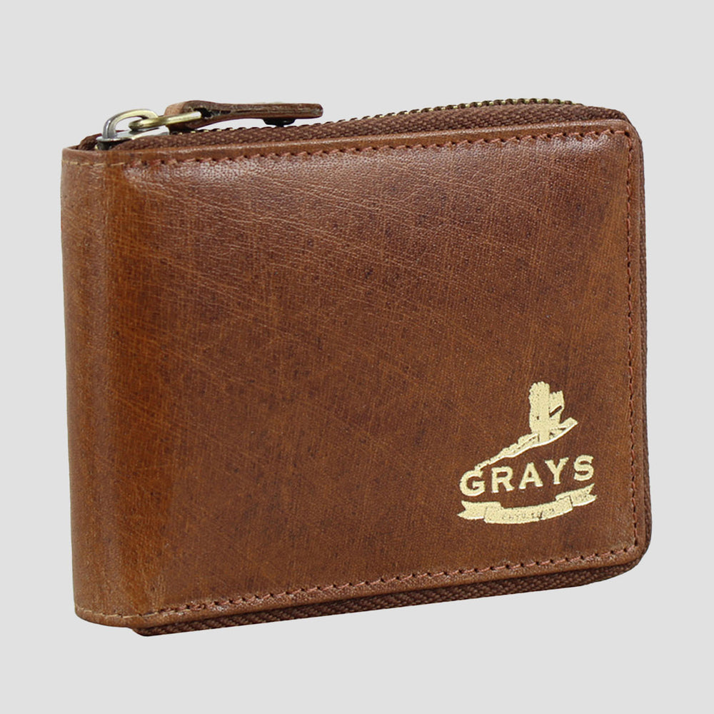 Barrington Leather Round Zip Wallet Tan