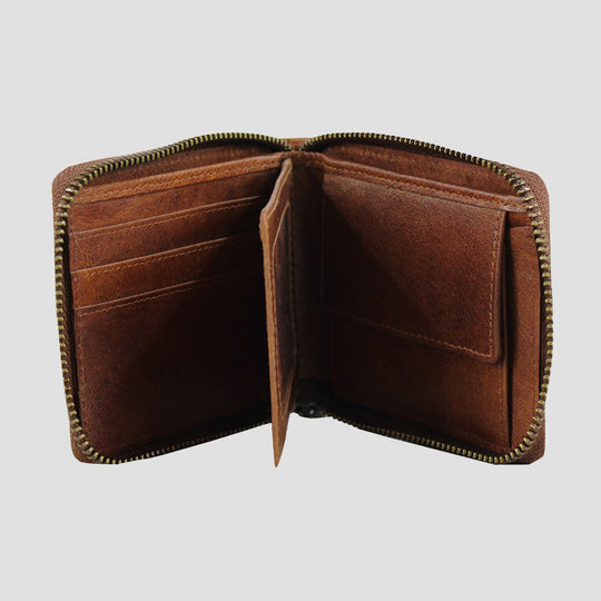 Barrington Leather Round Zip Wallet Tan