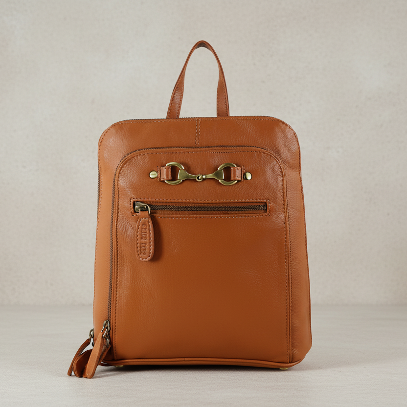 Edith Tan Leather Rucksack - Classic Snaffle Detail Backpack – Grays ...