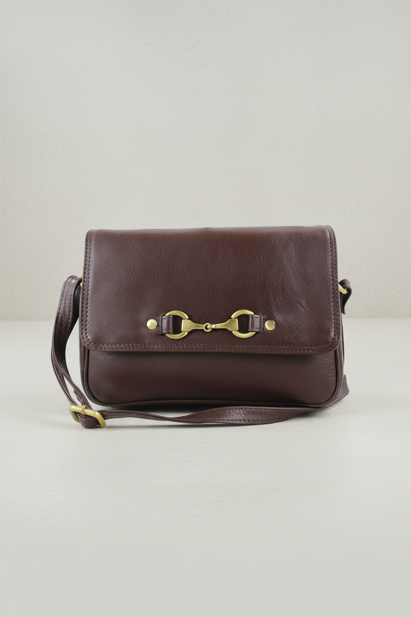 Isla Shoulder Bag with Snaffle in Brown Leather