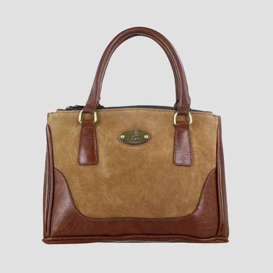 Jodie Handbag in Soft Leather and Suede Tan