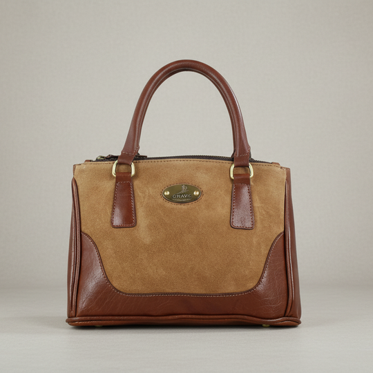 Jodie Handbag in Soft Leather and Suede Tan