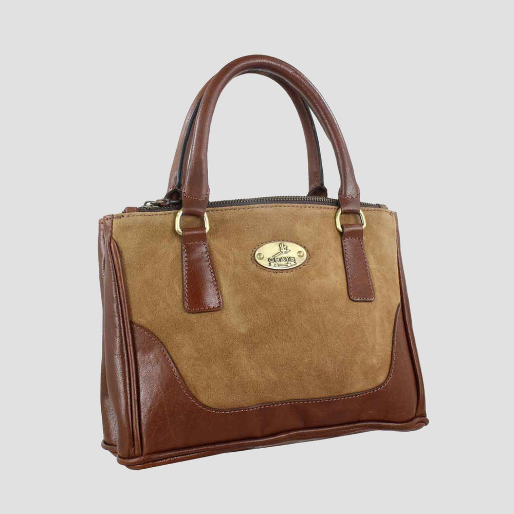 Jodie Handbag in Soft Leather and Suede Tan
