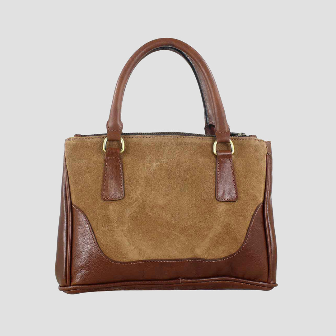 Jodie Handbag in Soft Leather and Suede Tan