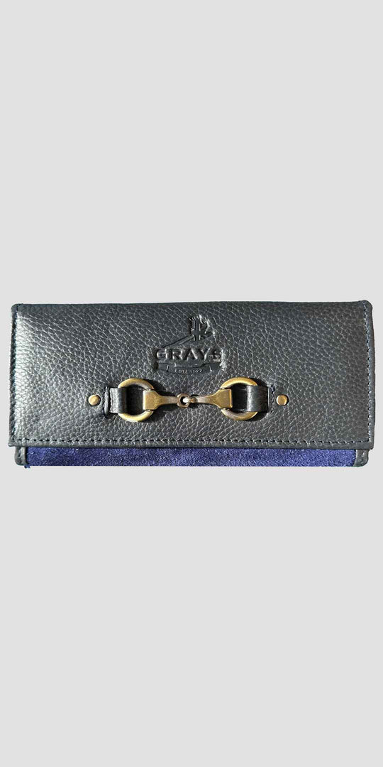 Lily Snaffle Purse in Leather and Suede Navy