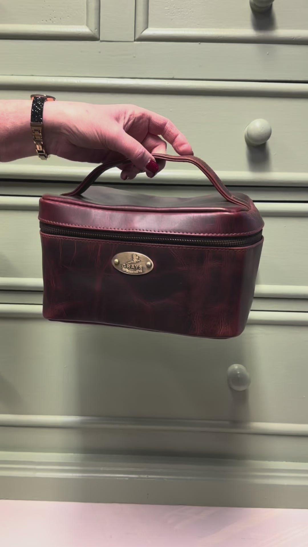 Elford Handle Leather Wash Bag Brown