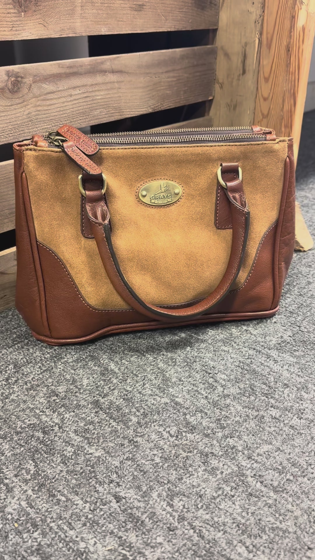Jodie Handbag in Soft Leather and Suede Tan