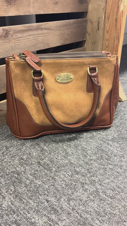 Jodie Handbag in Soft Leather and Suede Tan