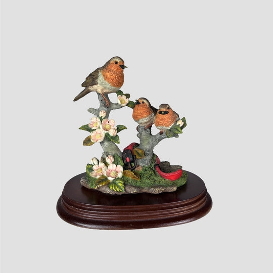 Robin with Chicks on Branch with Flowers Model by The Leonardo Collection