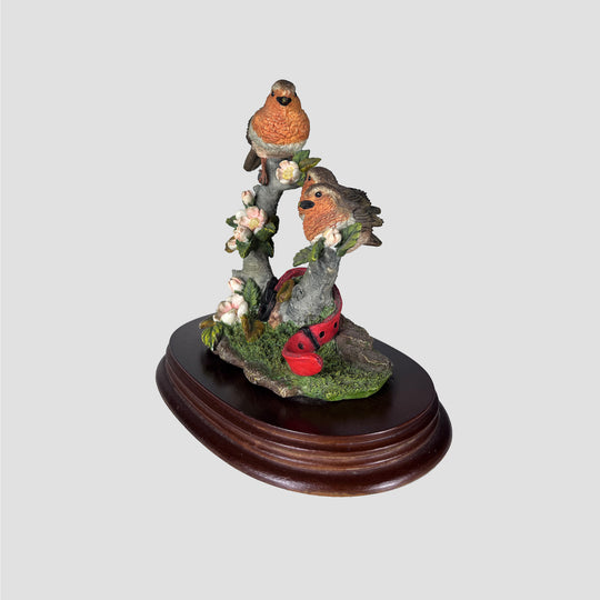 Robin with Chicks on Branch with Flowers Model by The Leonardo Collection