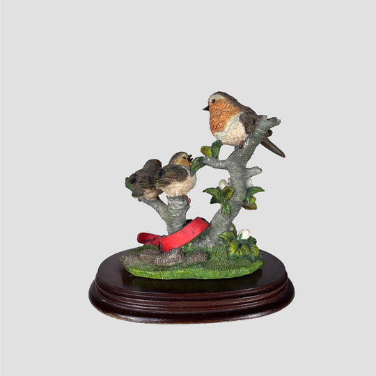 Robin with Chicks on Branch with Flowers Model by The Leonardo Collection