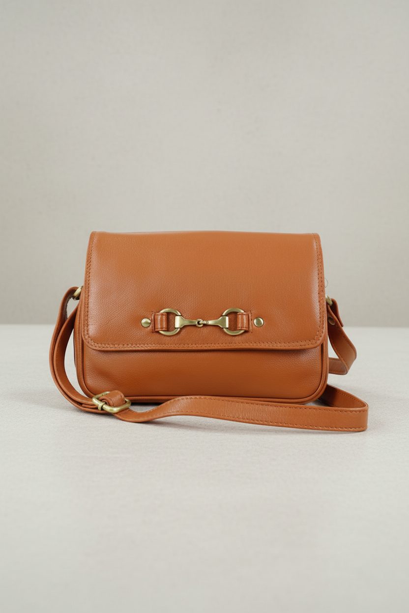 Isla Shoulder Bag with Snaffle in Tan Leather