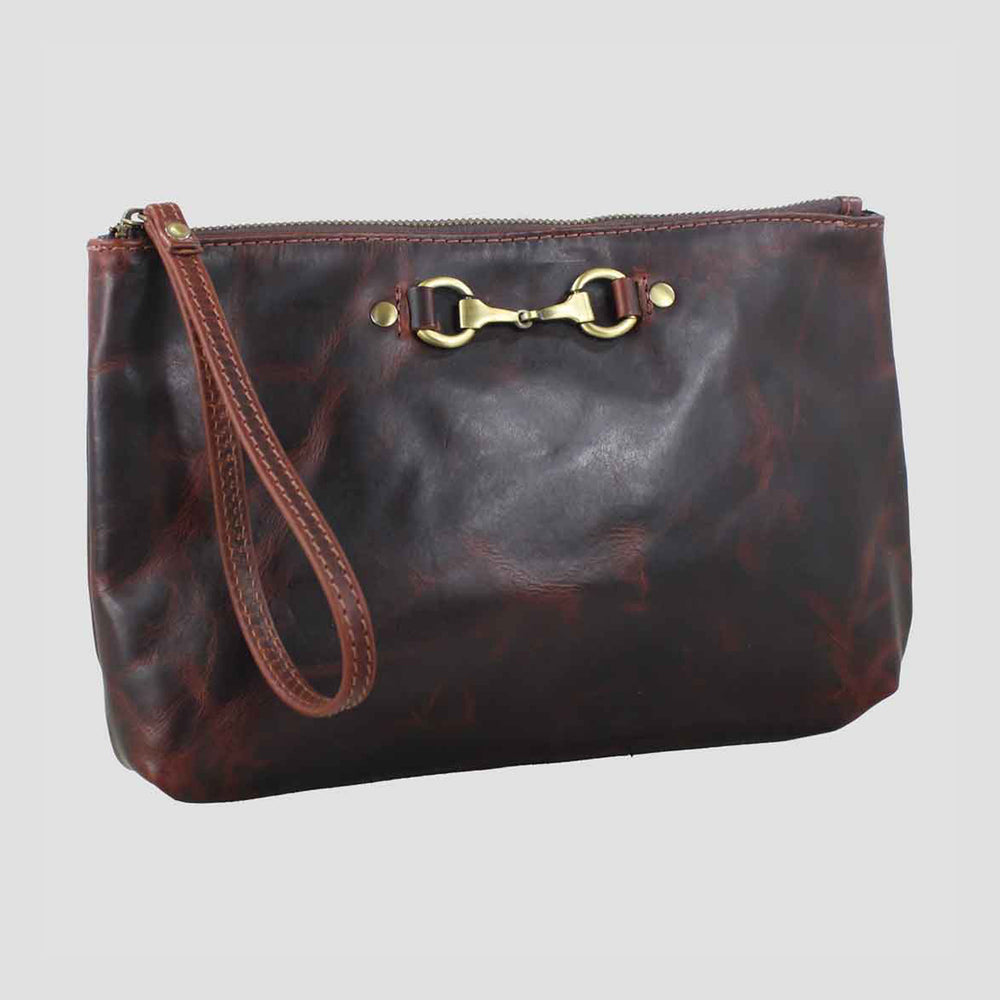 Victoria Snaffle Clutch Bag in Brown