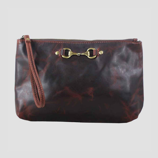Victoria Snaffle Clutch Bag in Brown