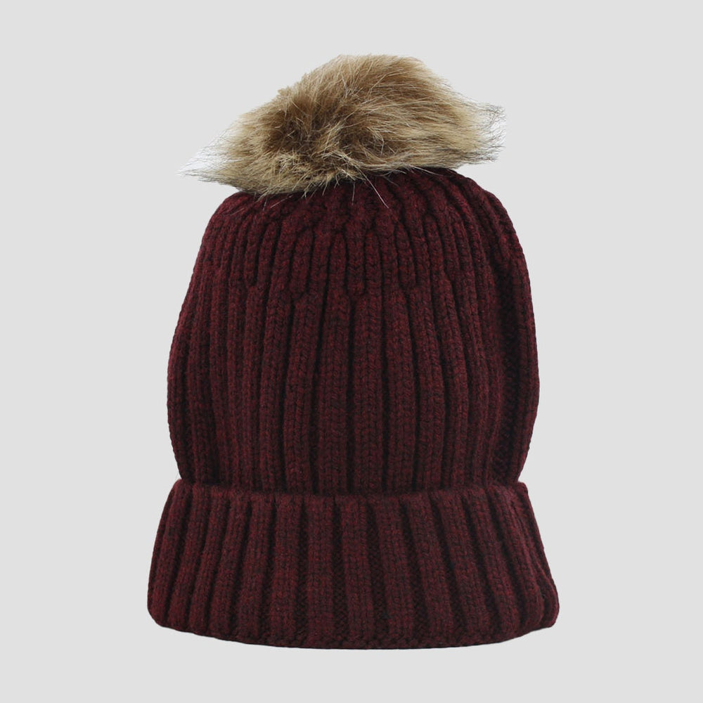 Knitted Coin Bobble Hat Wine