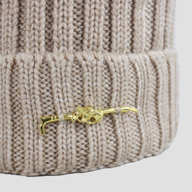 Bobble Hat Gold Horseshoe In Beige