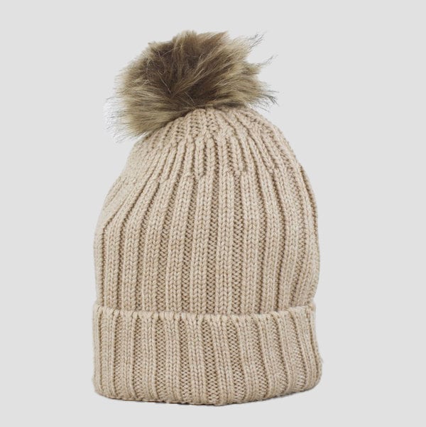 Bobble Hat Gold Horseshoe In Beige