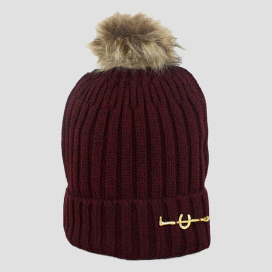 Bobble Hat With Gold Horseshoe Red