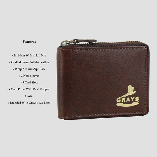 Barrington Round Zip Wallet Brown