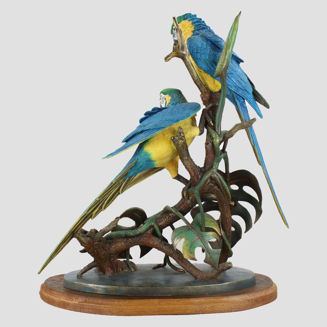 Blue and Gold Scarlet Macaws Border Fine Arts Birds