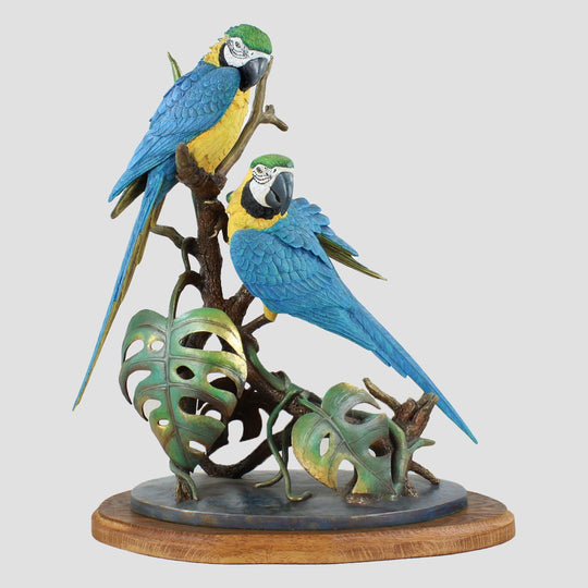 Blue and Gold Scarlet Macaws Border Fine Arts Birds